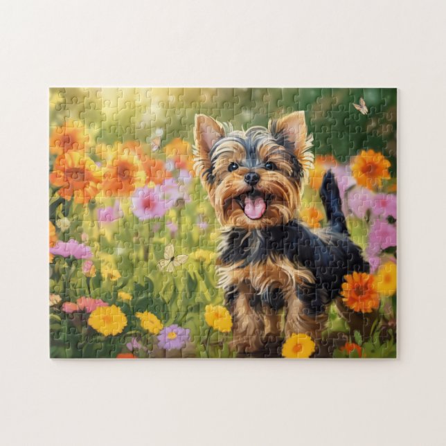 Puzzle Perla Terrier de Yorkshire en campo de flores (Horizontal)