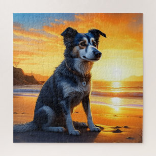 Puzzle Perrito Adorable en la Playa al Atardecer 