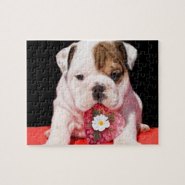 Puzzle Perrito de bulldog de San Valentín (Horizontal)