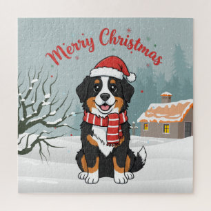 Puzzle Perrito de montaña bernés Navidad Doodle nevado