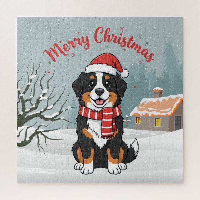 Puzzle Perrito de montaña bernés Navidad Doodle nevado (Vertical)