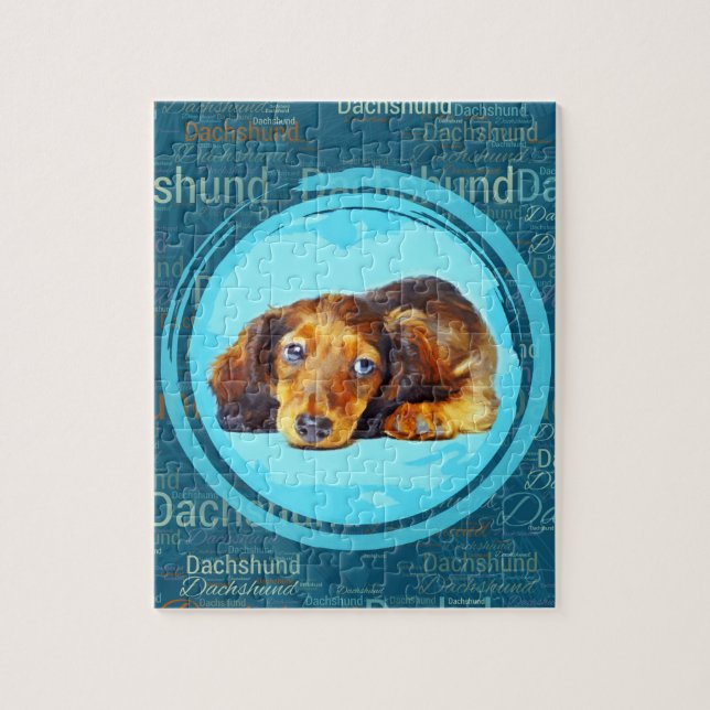 Puzzle Perrito de pelo largo lindo del Dachshund (Vertical)