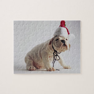 Puzzle Perrito del bulldog que lleva el gorra de Santa