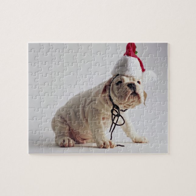 Puzzle Perrito del bulldog que lleva el gorra de Santa (Horizontal)