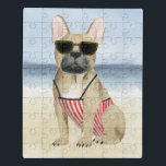 Puzzle Perrito del perrito caliente el | en gafas de sol<br><div class="desc">Esta impresión de la acuarela ofrece un perrito en gafas de sol que goza de la playa el | por la tolerancia Popp</div>