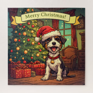 Puzzle Perrito desaliñado sombrero de Santa Claus árbol d