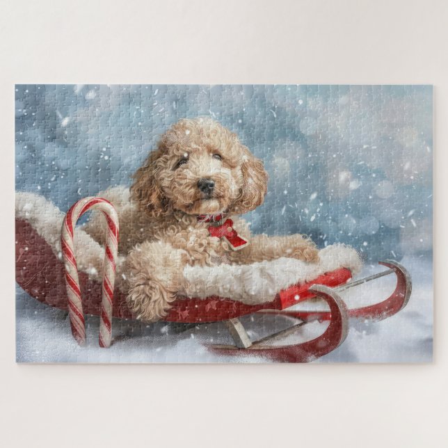 Puzzle Perrito Goldendoodle Festividad de Navidad (Horizontal)