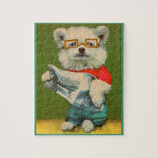 Puzzle perrito que lee el periódico (Vertical)