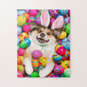 Puzzle Perro acostado sobre huevos de Pascua