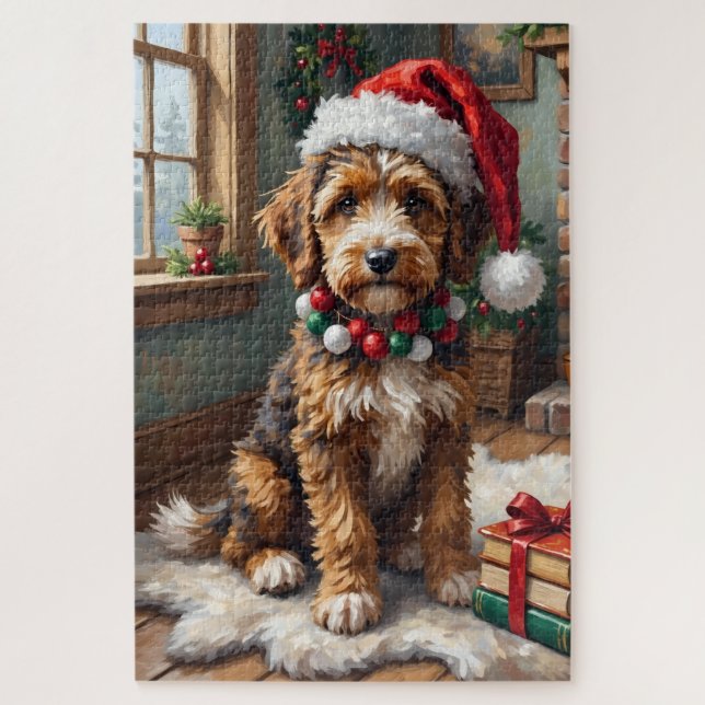 Puzzle Perro adorable Bernedoodle con sombrero de Santa t (Vertical)