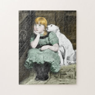 Puzzle Perro Adorando Chica Pintura victoriana