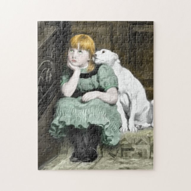 Puzzle Perro Adorando Chica Pintura victoriana (Vertical)