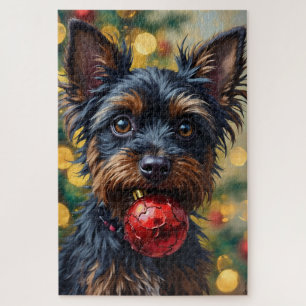 Puzzle Perro Affenpinscher con adorno de Navidad