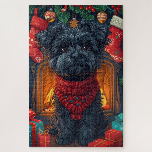 Puzzle Perro Affenpinscher Con Chimenea De Regalos Navida (Vertical)