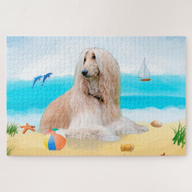 Puzzle Perro afgano en la playa (Horizontal)