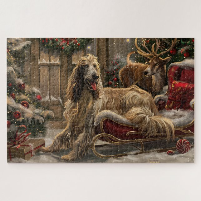 Puzzle Perro afgano navideño festivo (Horizontal)