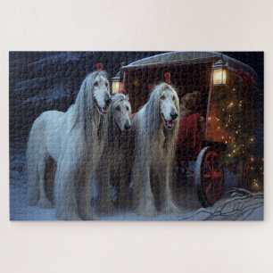 Puzzle Perro afgano Paseo en trineo nevado Decoración de