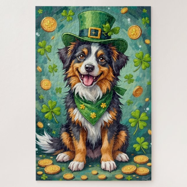 Puzzle Perro afortunado Australian Shepherd Día de San Pa (Vertical)