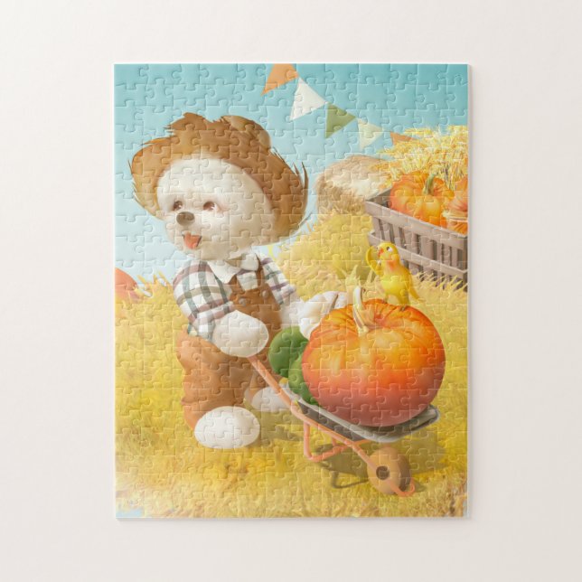 Puzzle Perro agricultor con calabaza (Vertical)