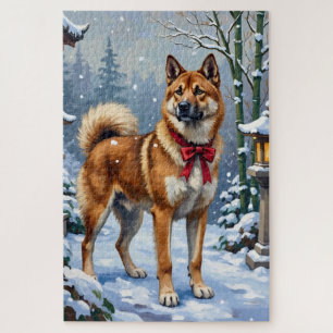 Puzzle Perro Akita Sereno Invierno Japonés Navidad