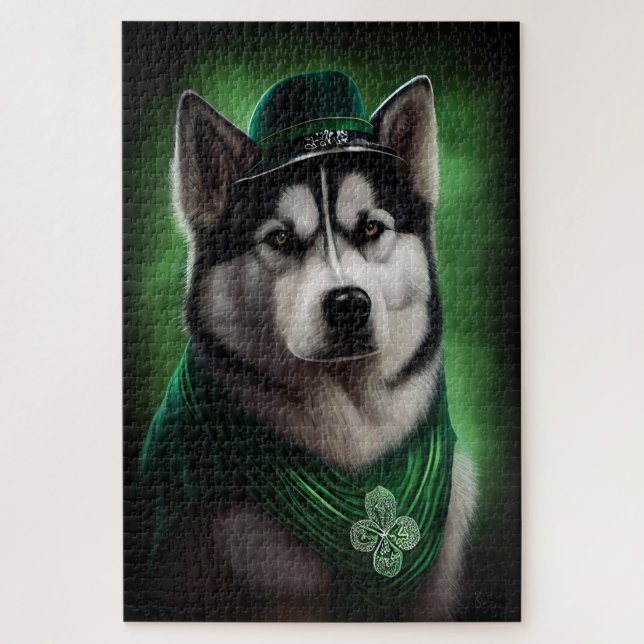 Puzzle Perro Alaskan Malamute con vestido del día de San  (Vertical)