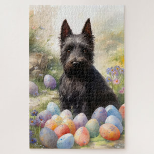 Puzzle Perro atormentado escocés con festividad de huevos