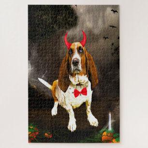 Puzzle Perro Basset Hound con disfraz de Halloween