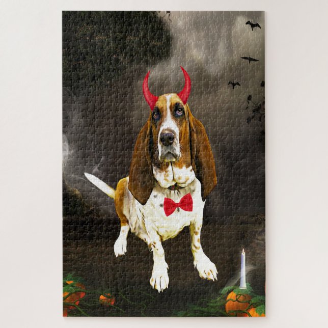 Puzzle Perro Basset Hound con disfraz de Halloween (Vertical)