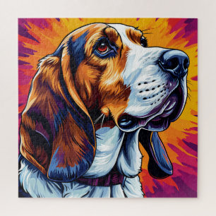 Puzzle Perro Basset Hound con fondo colorido