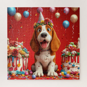 Puzzle Perro Beagle Adorable Celebrando Cumpleaños