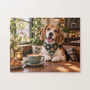 Puzzle Perro Beagle Adorable en una Cafetería Acogedora y