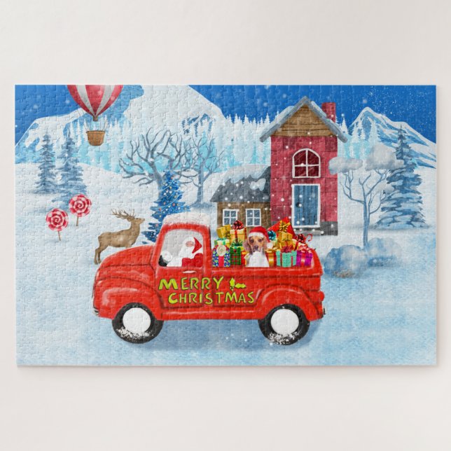 Puzzle Perro Beagle en Camión de Entrega de Navidad Nieve (Horizontal)