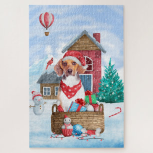 Puzzle Perro Beagle En Casa De Perro De Navidades De Niev