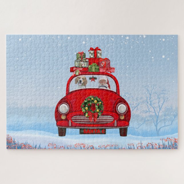 Puzzle Perro Beagle En Coche Con Santa Claus (Horizontal)