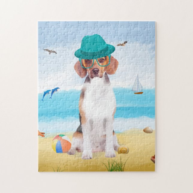 Puzzle Perro Beagle en la playa (Vertical)