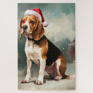 Puzzle Perro beagle en Navidades de nieve