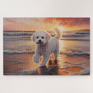 Puzzle Perro Bichon Frise de Patas Arenosa en Puesta de S