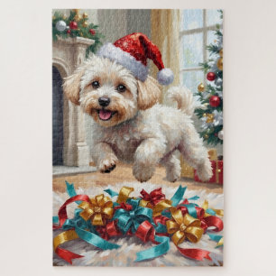 Puzzle Perro Bichon Frise Esponjoso Alegría Navideña