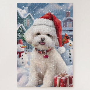 Puzzle Perro Bichon Frise Invierno Navideño Alegría de Na