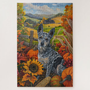 Puzzle Perro Blue Heeler Cosecha de Otoño Día de Acción d