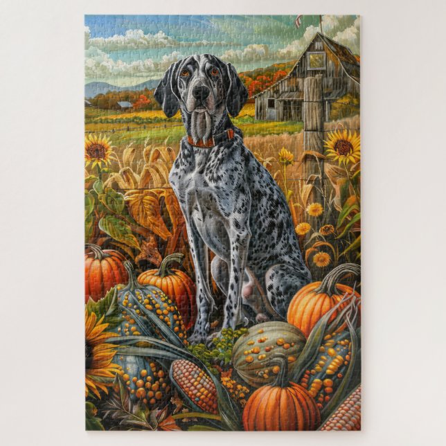 Puzzle Perro Bluetick Coonhound Cosecha de Otoño Día de A (Vertical)