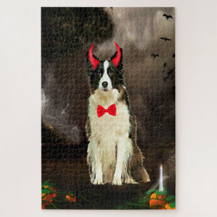 Puzzle Perro Border Collie con disfraz de Halloween