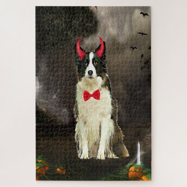 Puzzle Perro Border Collie con disfraz de Halloween (Vertical)