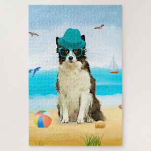 Puzzle Perro Border Collie en la playa