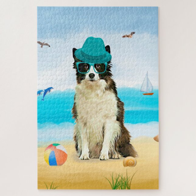 Puzzle Perro Border Collie en la playa (Vertical)