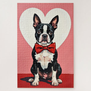 Puzzle Perro Boston Terrier Día de San Valentín Lazo Carm