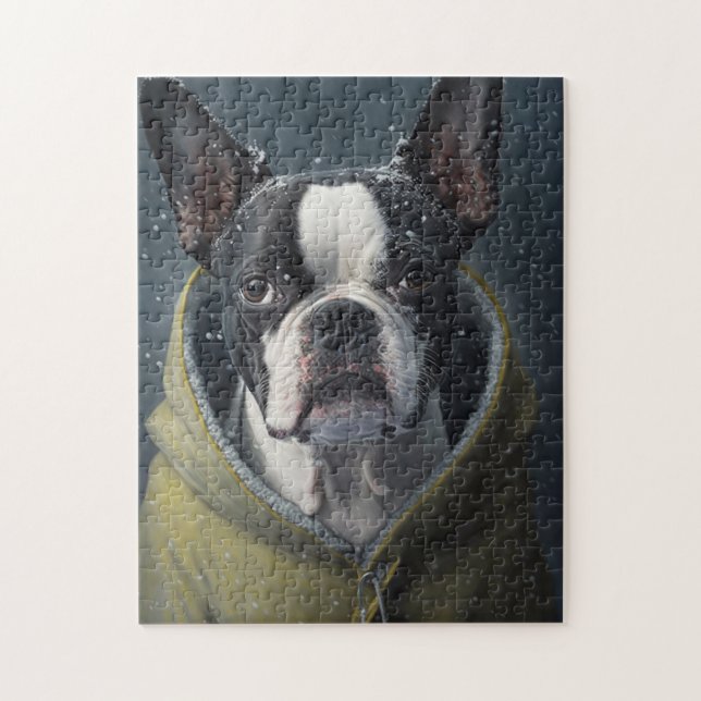 Puzzle Perro BOSTON TERRIER invierno  (Vertical)