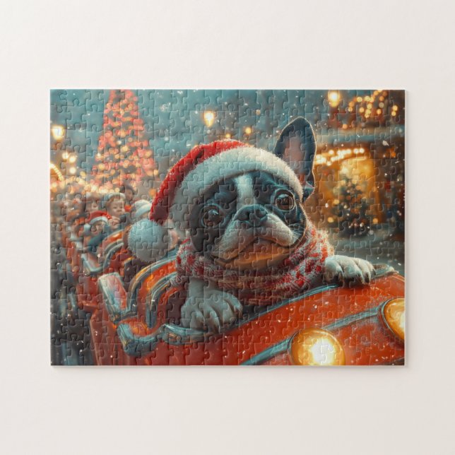 Puzzle Perro Boston Terrier Montaña Rusa Navidad (Horizontal)