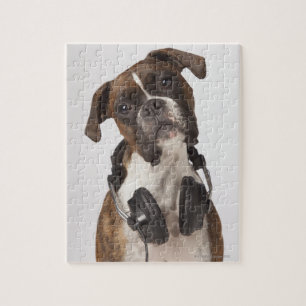Puzzle perro boxeador con auriculares