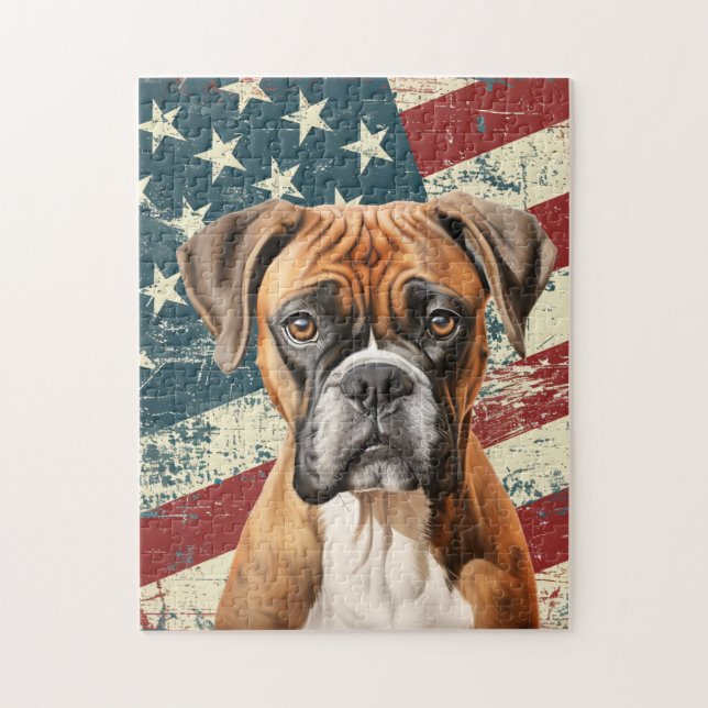 Puzzle Perro Boxer con bandera estadounidense Grunge (Vertical)